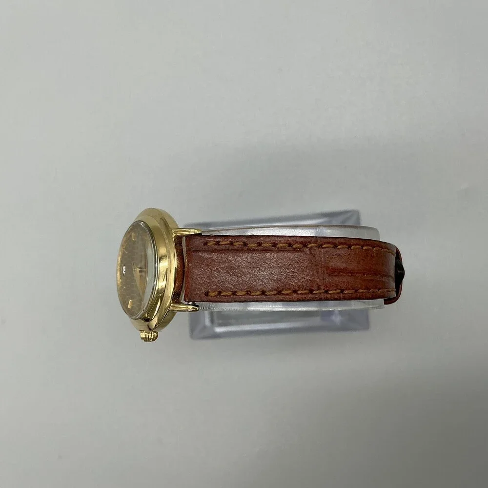 Le Chateau 2201L Womens Watch 24mm Gold Tone Brown Leather Date New Battery